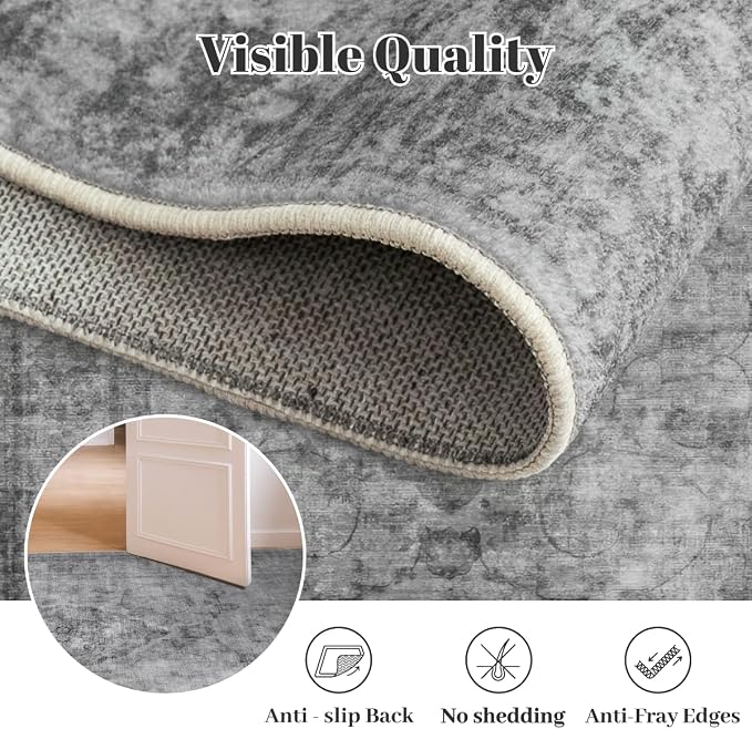 Homemate Washable Rug 10x12 Area Rugs - Vintage Faux Wool Rugs for Living Room Bedroom Dining Room - Non Slip Foldable Carpet Indoor Area Rug for Home Decor（10'x12', Black