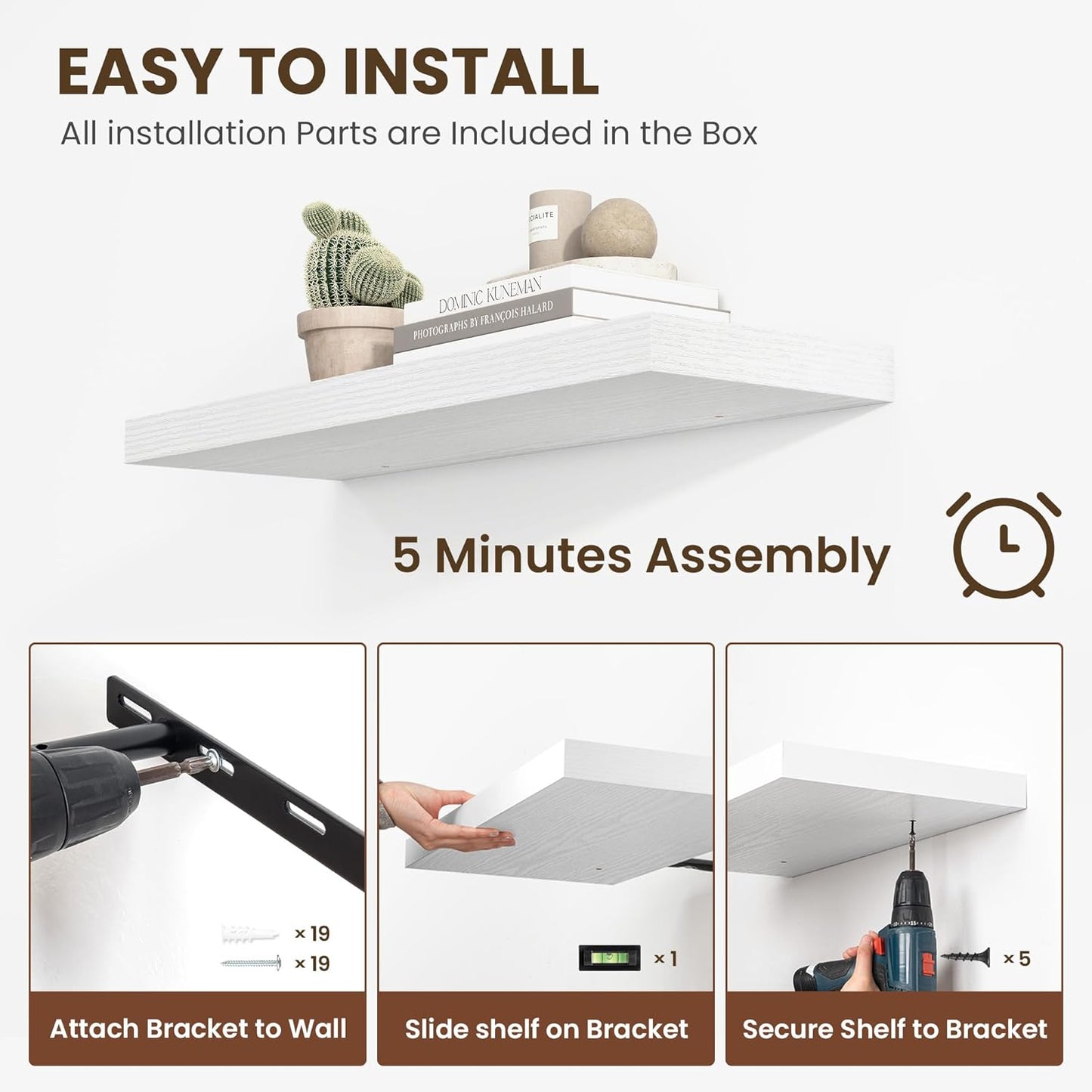 55 Inch Floating Shelves, 11.6 Inch Deep Floating Shelves for Wall, Floating Shelf with Invisible Brackets, Deep Shelves for Bathroom, Bedroom, Living Room, 1 Pack, White