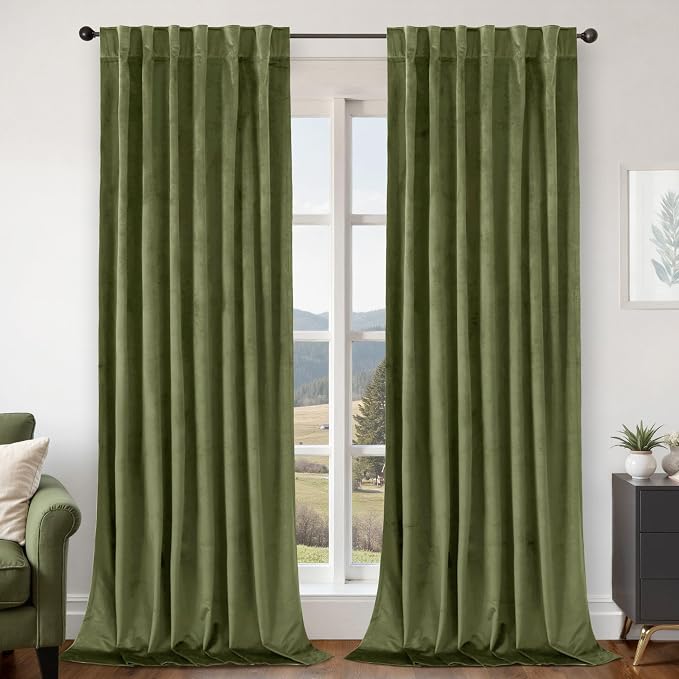 BGment Sage Green Velvet Curtains for Bedroom, 52 x 78 Inch Curtains super Soft Elegant Thermal Insulated Blackout Velvet Privacy Noise Reduce Drapes with Back Tab Rod Pocket for Living Room, 2 Panels