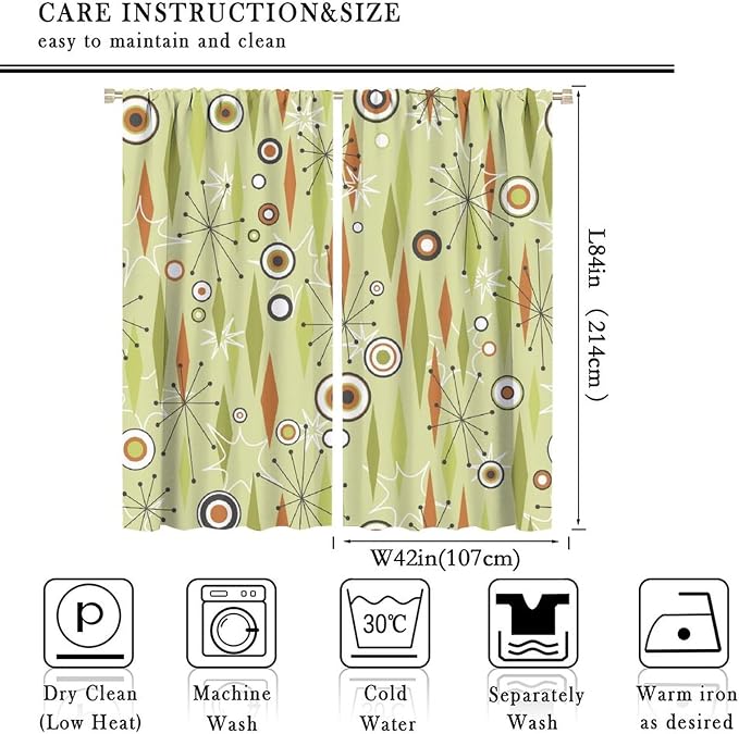 JESTRONRY Mid Century Curtains,Vintage 1950s Modern Retro Atomic Pattern Blackout Rod Pocket Window Drapes for Living Room Bedroom Kitchen Bathroom Home Decor 84x84in