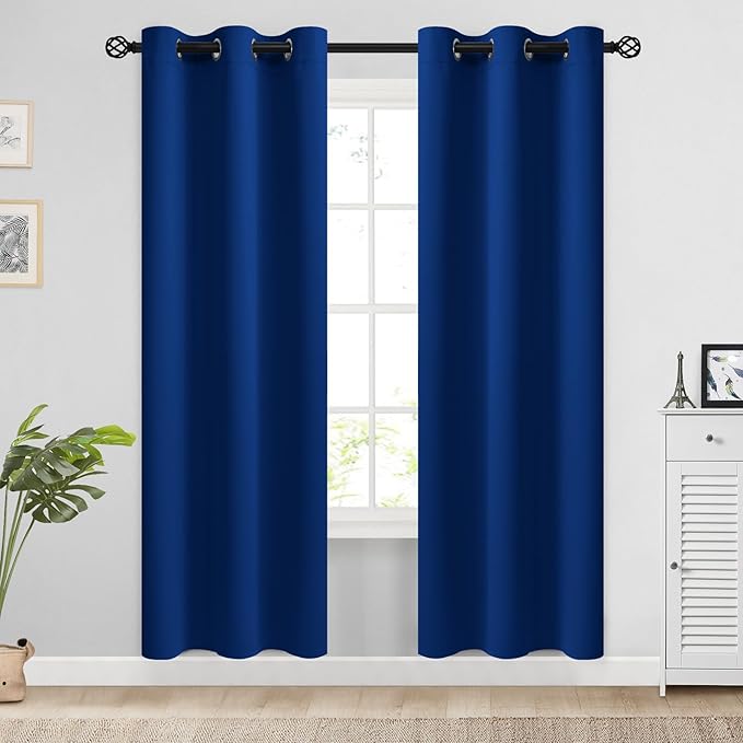 COSVIYA Grommet Blackout Room Darkening Royal Blue Curtains 72 inch Length 2 Panels,Thick Polyester Light Blocking Insulated Thermal Window Drapes for Bedroom/Living Room,38x72 inches