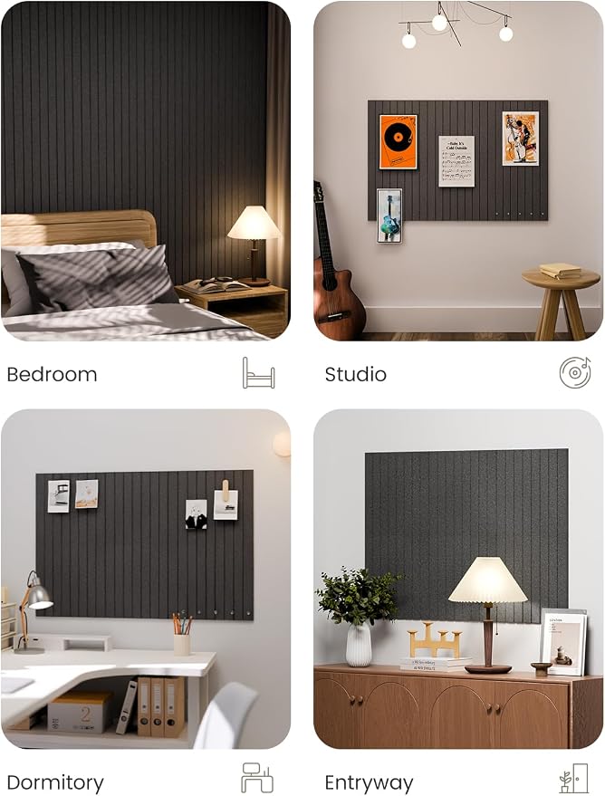 Fluxynara Large Felt Bulletin Board 36" x 24" Cork Board Alternative-6 Pack with 32 Safe Removable Adhesive Tabs, Cork Boards for Walls Cork Board for Home Office Classroom Pin Board -Charcoal Gray