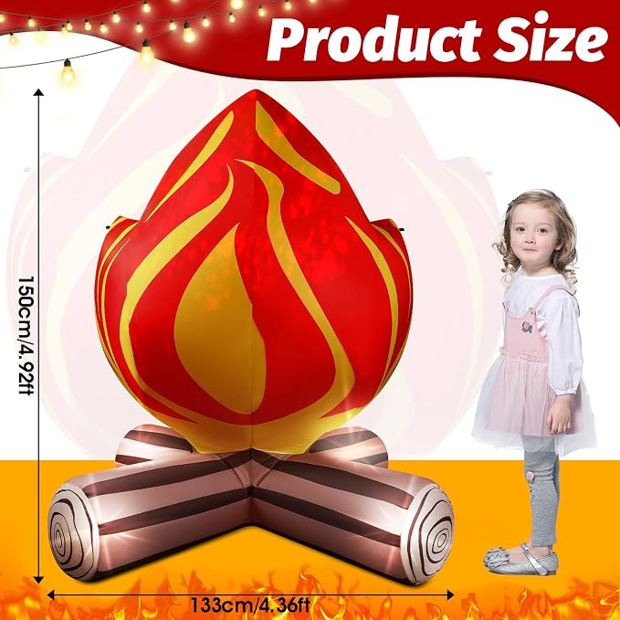 5FT Summer Inflatable Campfire Blow-up Fake Campfire Built-in 4 LED Lights for Summer Inflatables Outdoor Decorations Inflatable Fake Fire for Bonfire Birthday Party Decor Supplies Yard Lawn Garden