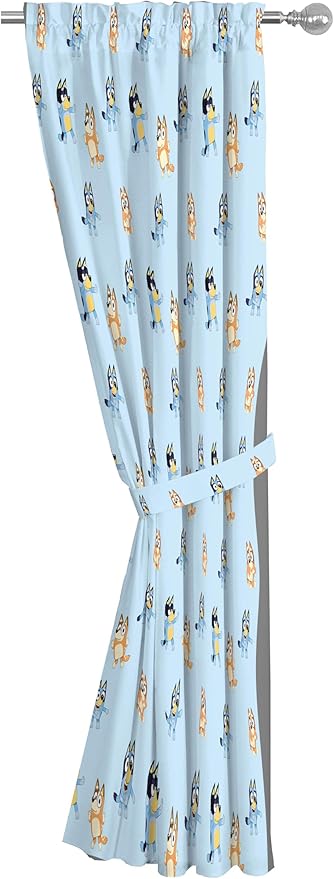 Jay Franco Window Curtains for Kids Bedroom 4-Piece Drape Set with 2 Tiebacks, Blue - Bluey & Bingo, 42" W x 84" L (Pack of 2)