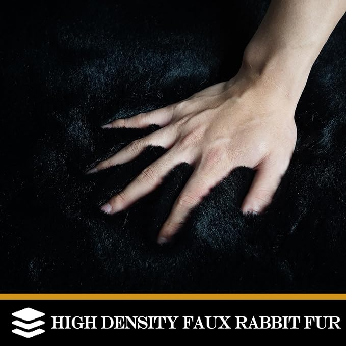Latepis Black Faux Rabbit Fur Rug 4x6 for Living Room Washable Rug 4x6 Fluffy Faux Sheepskin Plush Shag Rugs for Bedroom Nursery Kids Rugs Luxury Home Decor Sheepskin