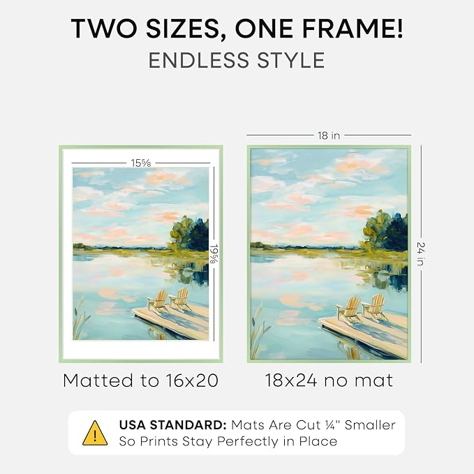 Homeforia 18x24 Frame Sage Green, High End Metal 18x24 Poster Frames with Mat 16x20 inch Photo, 18 x 24 Sage Green Picture Frame Matted to 16 by 20 Art, 24x18 Frame, Tempered Glass, Wall Kit, Set of 2