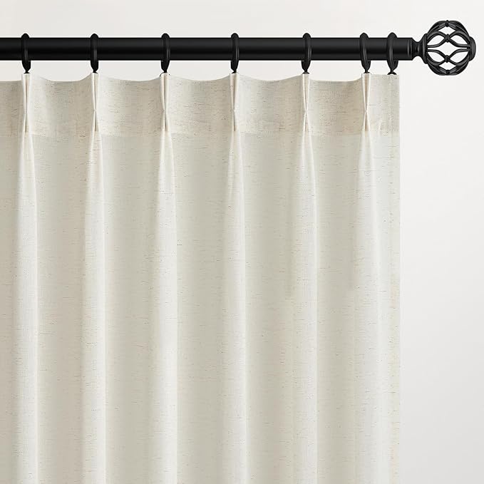 Topfinel 120 Inch Curtains 2 Panels Set,Two Packs Pinch Pleat Back Tab Linen Window Semi Sheer Privacy Thick Decorative Curtain Drapes for Living Room Bedroom,40x120 in Long,Ivory/Natural