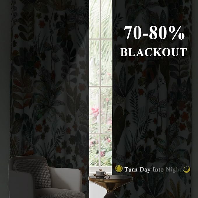 Estelar Textiler Room Darkening Blackout Curtains 96 Inch Long, Insulated Window Drapes for Living Room,Leaf Pattern Design Energy Saving Bedroom Curtains with Noise Reduction,52x96 Inch (2 Panels)