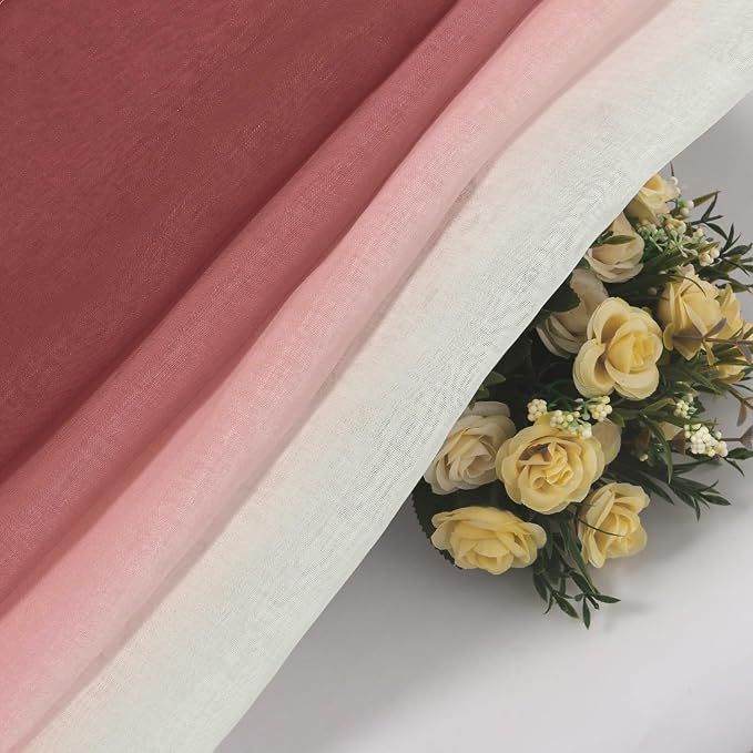 DWCN Faux Linen Ombre Sheer Curtains - Semi Voile Gradient Grommet Top Curtains for Bedroom and Living Room, Set of 2 Window Curtain Panels, 52 x 84 Inches Long, Burgundy