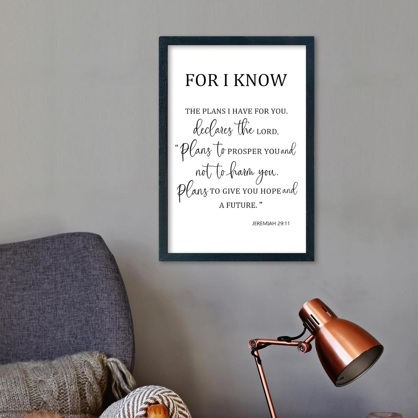 LuZhiQiang Jeremiah 29 11 Wall Art 16"×11" For I Know The Plans I Have for You Sign Wood Framed Wall Decor Hanging (Black)