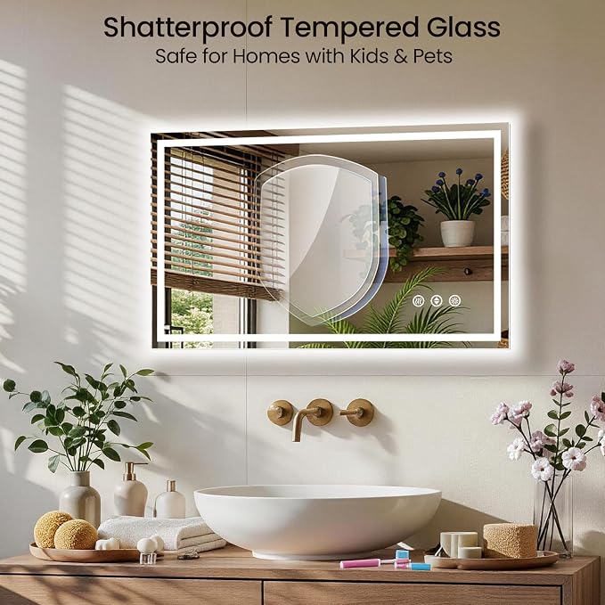 40X24 LED Bathroom Mirror with Lights, Anti-Fog, Backlit + Front Lit (CRI>90), Lighted Bathroom Vanity Mirror for Wall, Memory Function, Dimmable, Tempered Glass, Shatter-Proof