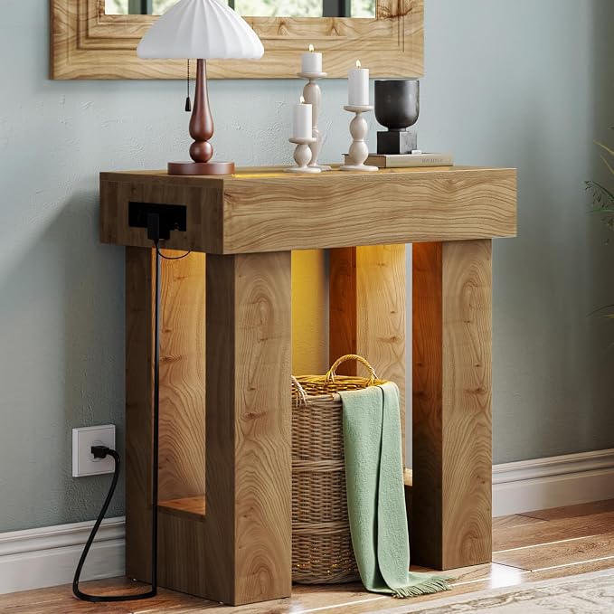 Unikito 32" Entryway Table with Socket and Sensor Light, Narrow Console Table with Storage Behind Couch, Farmhouse Entryway Table for Hallway, Behind the Couch, Living Room, Foyer
