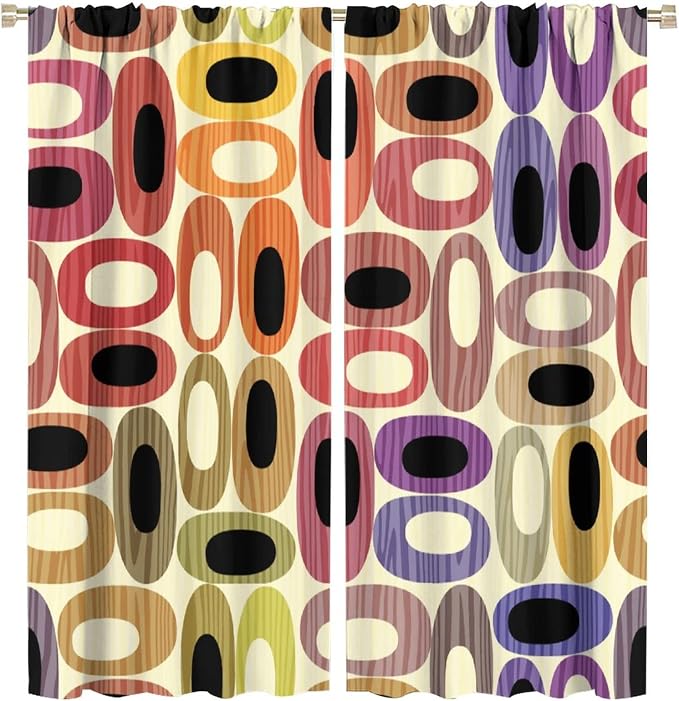 JESTRONRY Abstract Modern Curtains,Mid Century Fifties Modern Retro Colors Pattern Room Darkening Thermal Insulated Window Curtain for Living Room Bedroom Kitchen Bathroom 63x72in