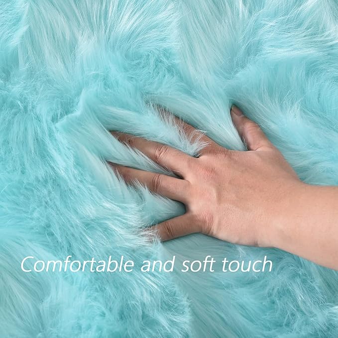 Latepis Blue Rugs for Living Room 5x6.7 Faux Sheepskin Fur Area Rug for Bedroom Soft Fluffy Furry Rugs Washable Carpet for Dorm Home Décor, Rectangle
