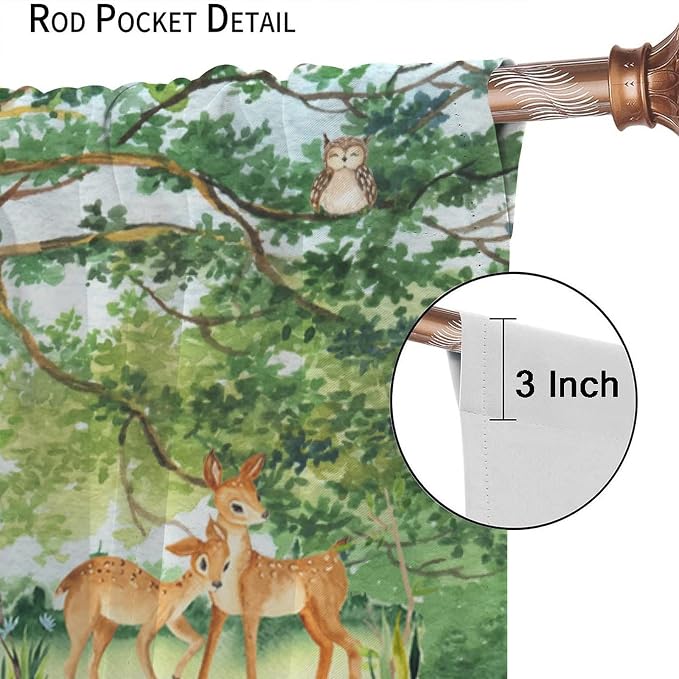 YCness Forest Animal Curtains, Watercolor Wild Animal Bear Fox Deer Kids Window Treatments for Living Room Bedroom,Green Woodland Tree Kids Drapes 2 Panel Sets,72x63 Inch, Style-1
