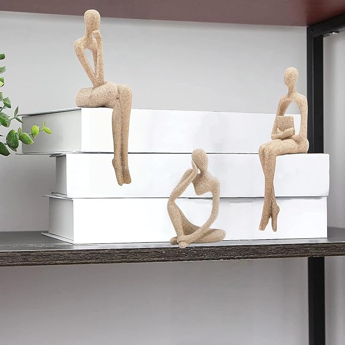 Prettidecor Home Decor Thinker Statue Accents, Set of 3 Thinker Sculptures Office Decor Abstract Resin Decoration on Shelf Table Desk for Living Room Office Bedroom Bookshelf Decor (Small)