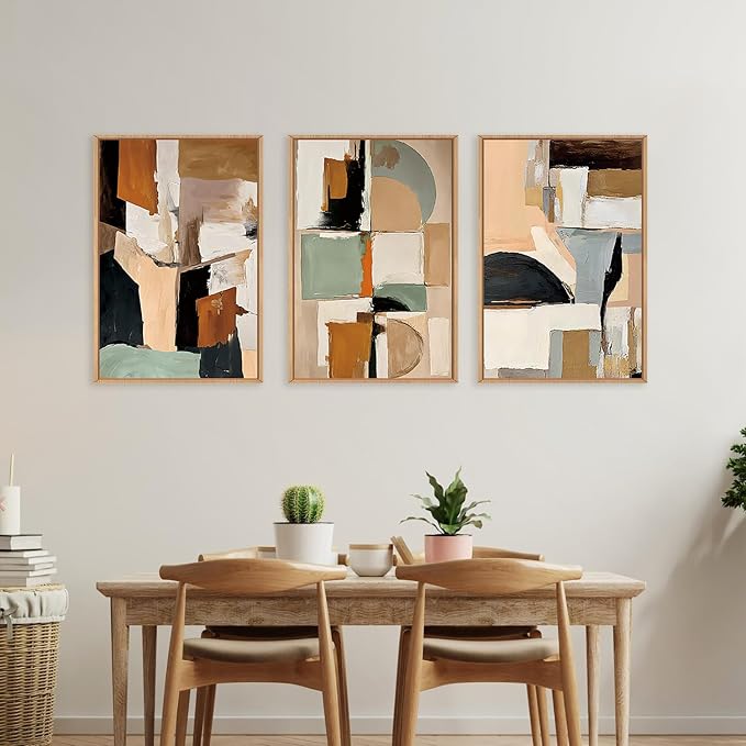 LHIUEM Large Abstract Color Block Framed Canvas Wall Art Set,Colorful Brush Stroke Shapes Wall Decor,Watercolor Pastel Minimalist Artwork for Living Room,Bedroom,Dining Room,Office -24"x36"x3