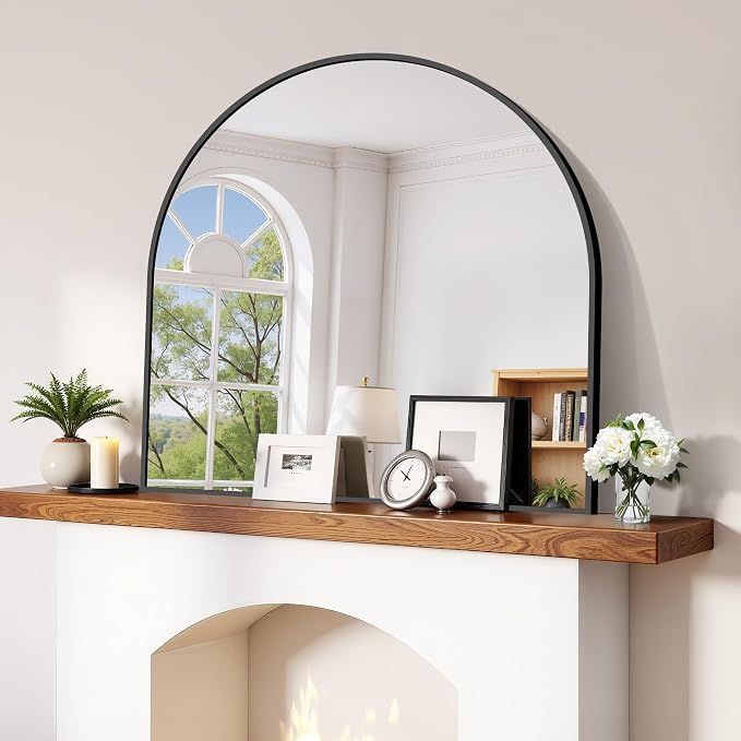 CIRCUMI Arched Wall Mirror, 36"x36" Black Arched Mirror with Tempered Glass, Metal Frame, Large Size for Entryway Table, Mantel,Living Room,Over Sink,Arch Mirror for Decor,Shatterproof&Crystal-Clear