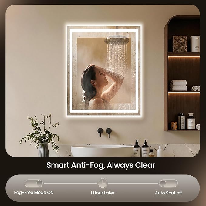24X32 LED Bathroom Mirror with Lights, Anti-Fog, Backlit + Front Lit (CRI>90), Lighted Bathroom Vanity Mirror for Wall, Memory Function, Dimmable, Tempered Glass, Shatter-Proof
