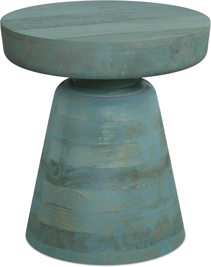 SIMPLIHOME Robbie Accent Table - 16 inch Wide Solid Mango Wood End Table in Teal Wash, Boho Contemporary Rustic Side Table for Living Room or Bedroom with Multipurpose Function, Assembled
