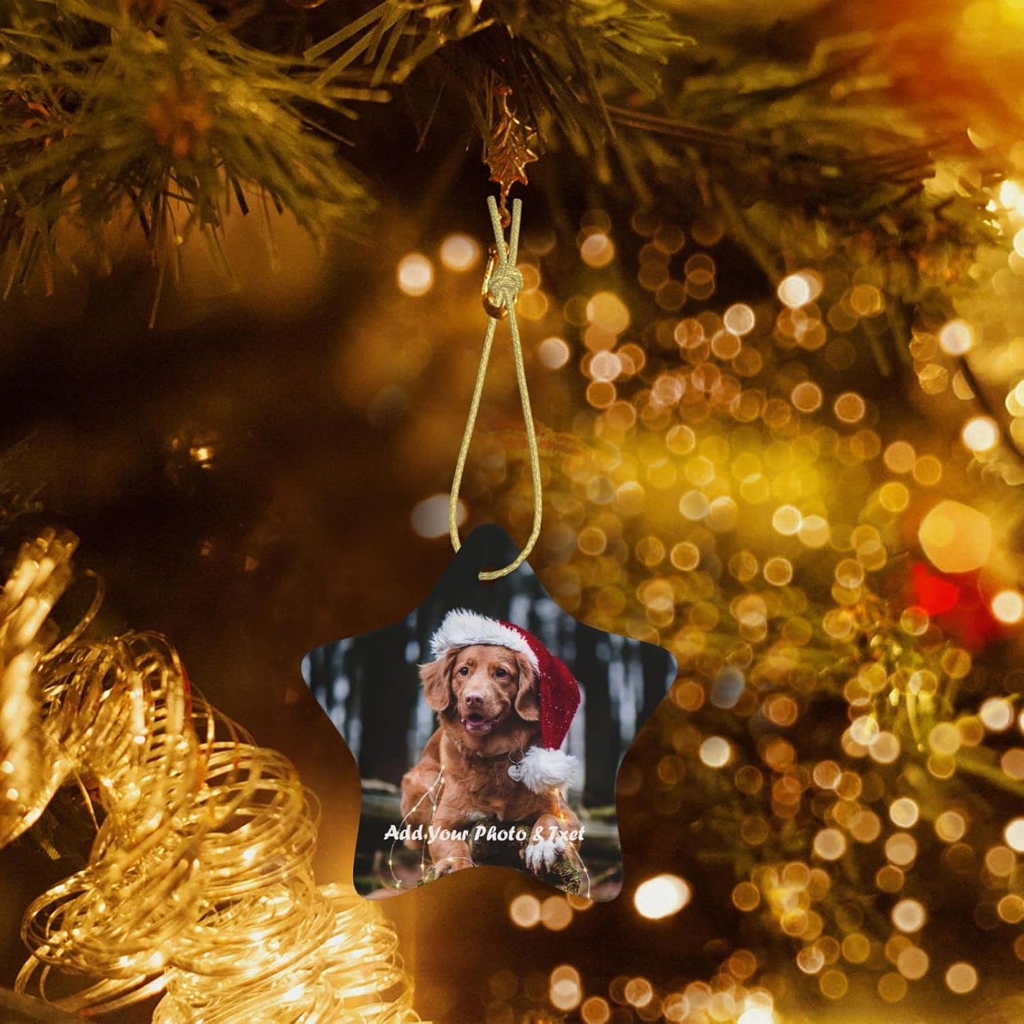 Personalized Ceramic Christmas Tree Photo Ornament - Customized Wedding, Baby, Family, Pet Picture - Unique Xmas Gift (Pentagram - 2pcs)