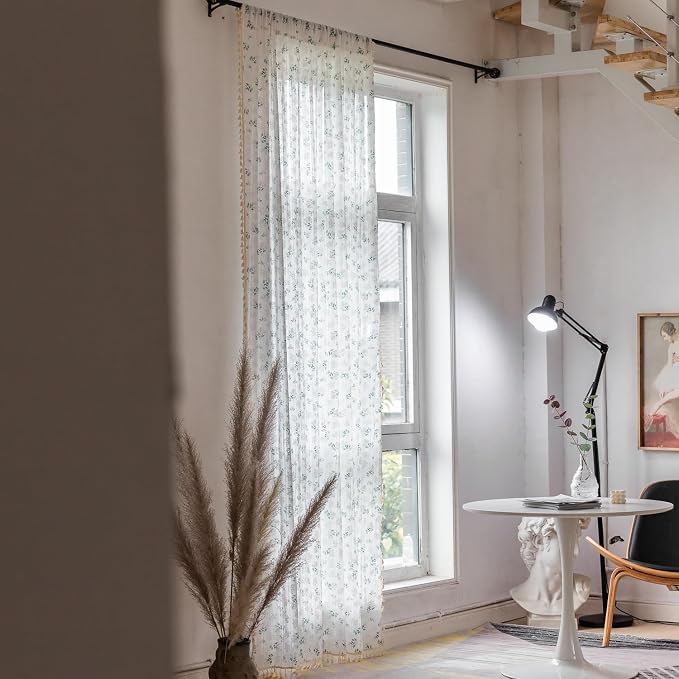 OYX Boho Curtains 84 Inch Length 2 Panels for Living Room, Bedroom Light Filtering Drapes, Farmhouse Vintage Country French Rustic Tassels Pattern Rod Pocket Aesthetic Decor Window Treatments