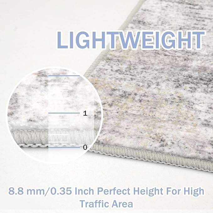 IOHOUZE Abstract Runner Rug 3x8 Ft Washable Runners for Hallways, Non Slip Kitchen Runner Printed Faux Wool Entryway Runner Indoor, Modern Abstract Floor Carpet for Hall Bedroom, Grey Beige