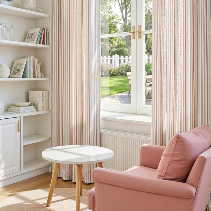 jinchan Linen Curtains 63 inch Red Stripe for Kids Room Grommet 2 Panels | Kids Curtains for Nursery Living Room Bedroom Baby Boys Room,Cute Colorful Ticking Stripe,Cottagecore Rustic,Light Filtering