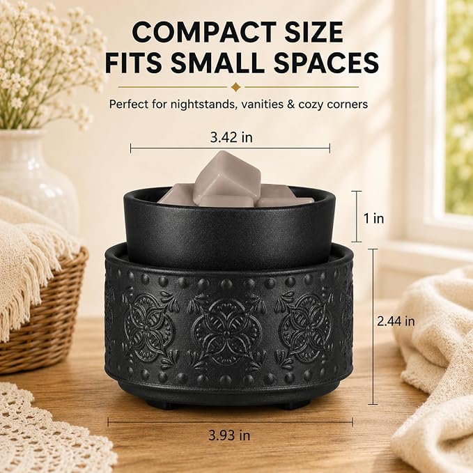 Mocosa Ceramic Wax Warmer Wax Melt Warmer for Scented Wax 3-1 Electric Candle Warmer Home Fragrance Wax Burner Perfect Christmas Gifts for Mom Women(Black-Granular)
