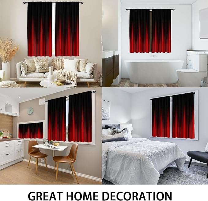 Coxila Red Black Window Curtains for Bedroom 52 x 84 Inch Rod Pocket Ombre Wide Burgundy Stripe Pattern Simple Gradient Boho Design Living Room Treatment Set of 2 Curtain Panels Drapes Drapes