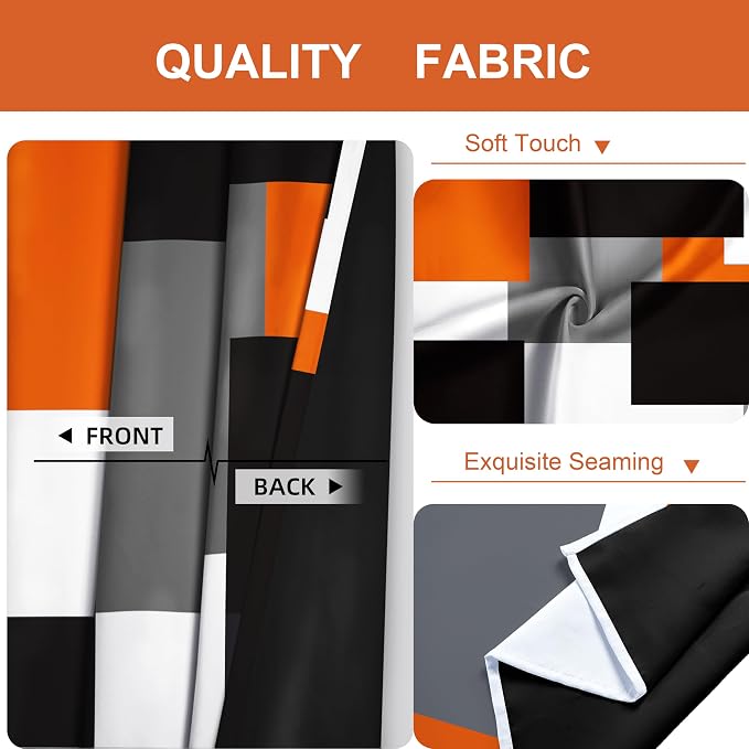 Tyrot Orange 100% Blackout Curtains for Bedroom 72 inch Length 2 Panels Set White Grey Modern Abstract Geometric Black Out Curtains Insulated Room Darkening Window Drapes for Living Room, 42Wx72L