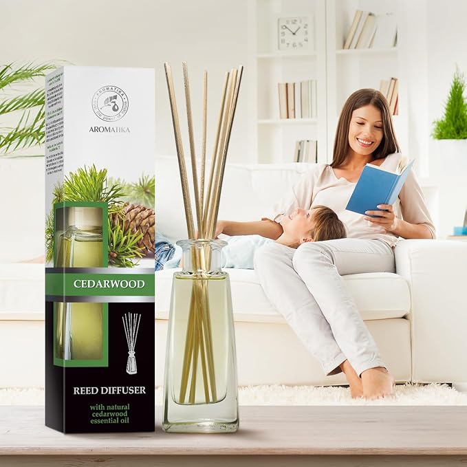 Cedarwood Reed Diffuser 3.4 Fl Oz - Scented Reed Diffuser Gift Set - Best for Aromatherapy - Home - Room Air Fresheners - Cedarwood Essential Oil - by Aromatika