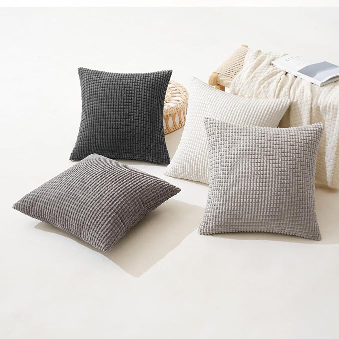 MIULEE Neutral Decorative Euro Pillow Covers 24x24 Set of 4 Modern Grey | Timeless Mid Century Throw Pillows Rustic Corduroy Couch Pillowcases Nordic Home Decor for Sofa Living Room Bed