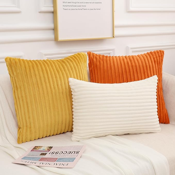 Simmore Decorative Fall Throw Pillow Covers 24x24 Set of 2, Soft Natural Plush Flannel Double-Sided Fluffy Couch Euro Sham Pillow Covers for Sofa Living Room, Orange