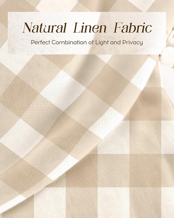 Miss Adola Farmhouse Kitchen Tier Curtains - 45 Inch Length Linen Blend Cafe Curtains Yellow Plaid Small Window Treatments Over Sink Rod Pocket for Bathroom Living Room Light Filtering, 2 Panels