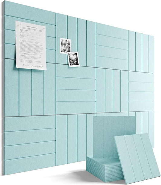 Fluxynara Large Felt Bulletin Board 48" x 36" Cork Board Alternative-12 Pack with 64 Safe Removable Adhesive Tabs, Cork Boards for Walls Cork Board for Home Office Classroom Pin Board-Teal Blue