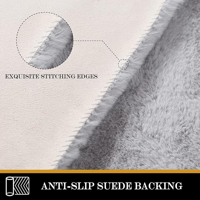 Latepis Round Rugs 4ft Fluffy Washable Rug Circle Furry Grey Rugs for Bedroom Faux Rabbit Fur Shag Rug for Living Room Dorm Nursery Room Decor