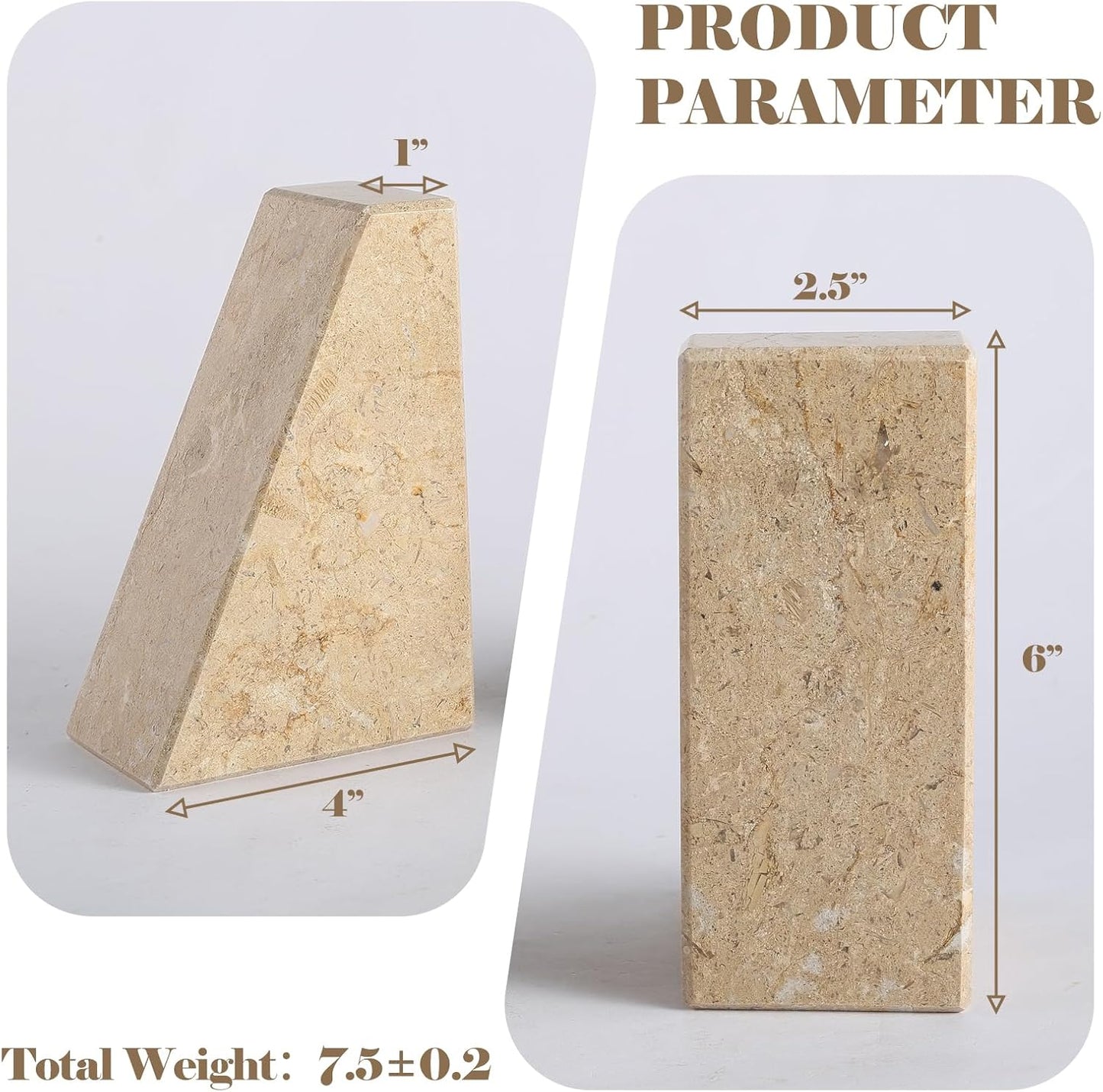 Marble Bookend for Heavy Books, Decorative Bookends for Shelves, Durable and Heavy-Duty Book End for Hardback Book & CDS, Unique Book Stopper & Holder, Pearlly Yellow, Set of 2