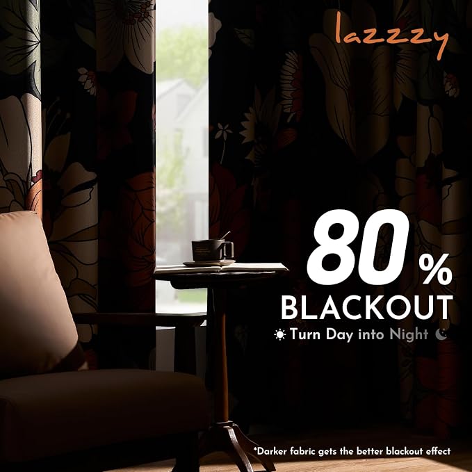 Lazzzy Floral Curtains for Bedroom Living Room Vintage Blackout Curtains 90 Inches Long Room Darkening Drapes Grommet Flower Patterned Window Treatments Set of 2 Panels, 52" x 90"