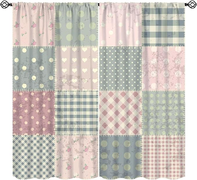 Vintage Boho Floral Blackout Curtains Antique Chic Authentic Patchwork Print Window Drapes for Bedroom Living Room Kitchen Cafe （W21xL45 Inch） x2 Panels