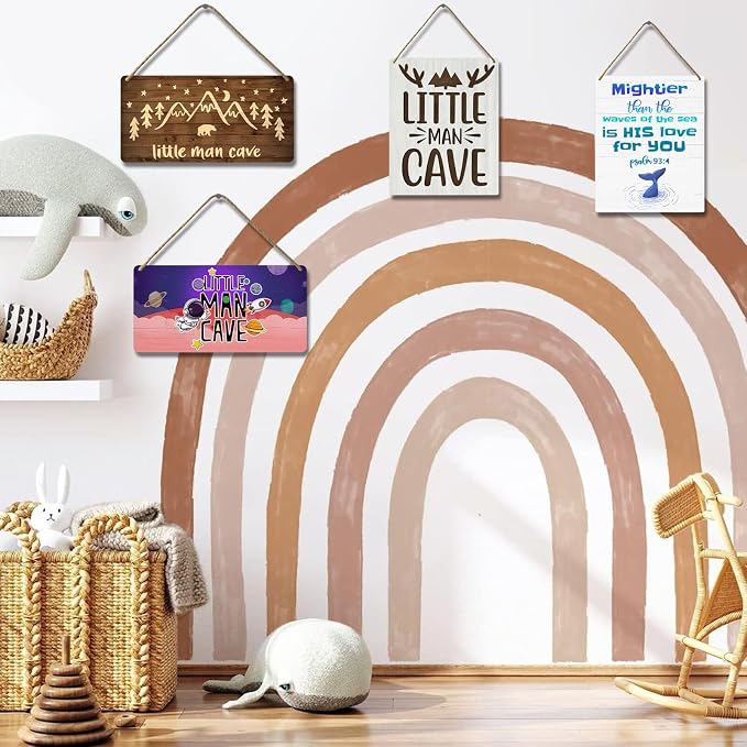 Outer Space Room Decor for Boys Astronaut Wall Art Toddler Boy Bedroom Decor Little Man Cave Sign Space Themed Wooden Signs Decorations for Kids Nursery Playroom Man Cave 12x6 Inch