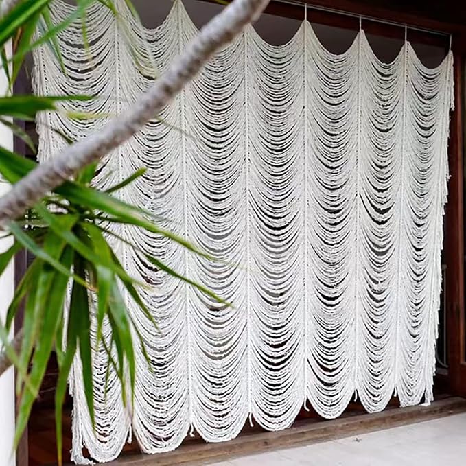 Macrame Curtain Boho Curtain Doorway Window Wall Decor Fiber Yarn Art Craftsmanship Bedroom Headboard Décor,59" W x 75" H(1 Panel)