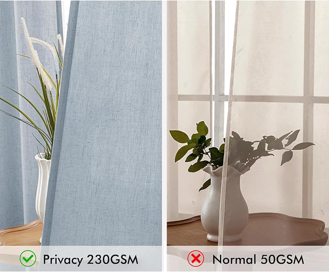 MIULEE Non-See-Through Privacy Linen Curtains 2 Panels, Chambray Blue Light Filtering Window Curtains Farn House Textured Back Tab Semi Sheer Drapes for Bedroom Living Room 72 Inches Long Light Blue