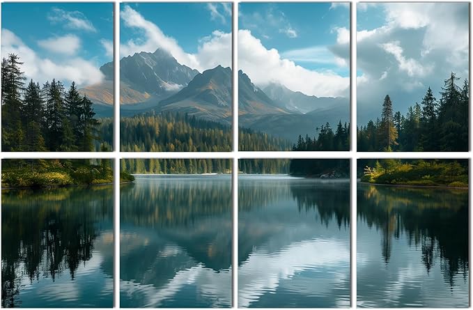 FurnoFlexArt Acoustic Panels Tiles Decorative Room Sound Proof Foam Absorbing Panels Noise Dampening Canceling Reducing Blocker for Walls (Mountain Lake View, 48 * 32 in)