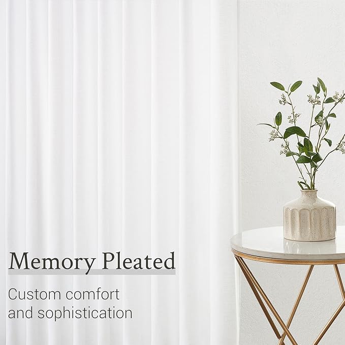 Topfinel 90 Inches Long Pinch Pleated Semi Sheer Curtains,White Linen Blended Light Filtering Window Curtains 90 Length for Living Room Bedroom Pinch Pleat Drapes with Hooks 1 Panels 60" Wx90 L