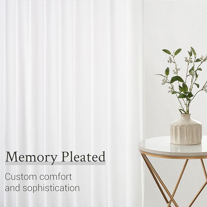 Topfinel Pinch Pleated Curtains 100 Inches Long 2 Panels Set,White Cream Semi Sheer Cotton Blend Fabric Aesthetic Advanced Curtain Drapes for Living Room Bedroom,40x95 inch Length