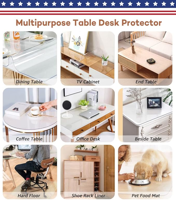 RostiKong 38 x 38 Inch Clear Square PVC Table Cover Protector 1.5mm Thick Custom Plastic Desk Pad Mat Easy Clean Vinyl Table Top Protector for Dining Room Coffee Table Garage Floor Rug Protective Mat