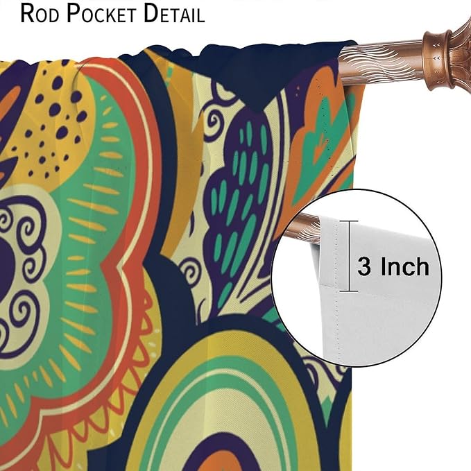 Modern, Minimalist Blackout Curtains; Vintage Bohemian Paisley and Floral Patterns; for Bedrooms, Living Rooms, and Kitchens63X72 Inch