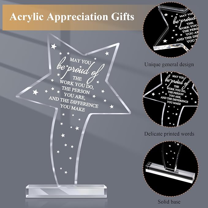 Bucherry 10 Pcs Employee Appreciation Awards for Coworker Acrylic Thank You Trophy May You Be Proud of The Work You Do Sign Prizes Retirement Goodbye Farewell Gift for Women Men(Cute)
