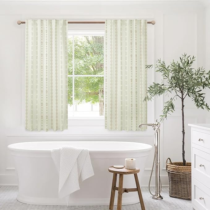 Lino Rosa Short Curtains for Windows, 45 Inch Boho Farmhouse Floral Pattern Thermal Insulated Drapes for Bedroom Kitchen, Cream and Tan Beige